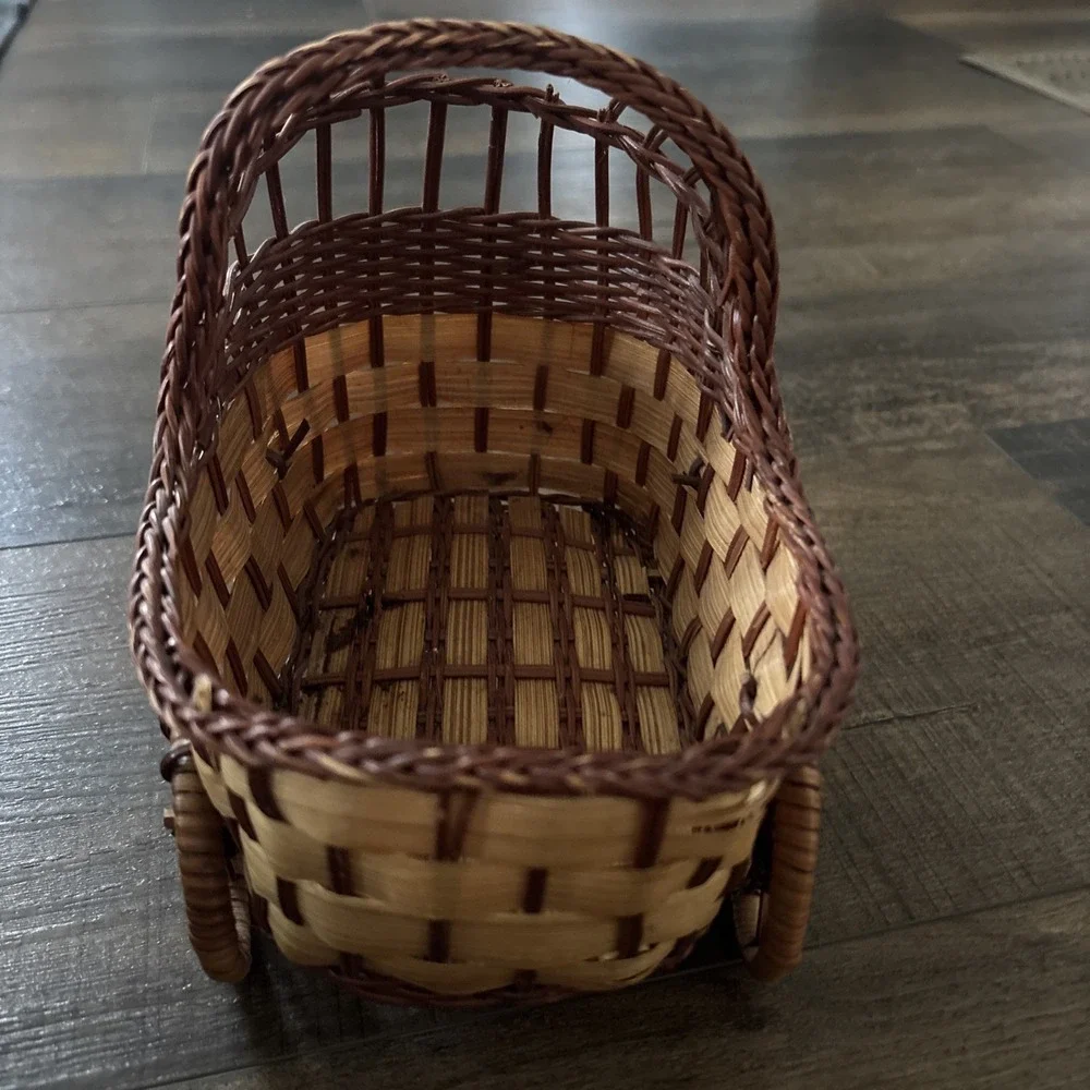 Vtg Wicker Rattan Baby Doll Carriage Small Decor Plant Holder
